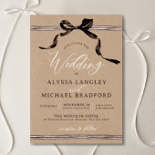 Invitation Mariage Code QR Ruban Aquarelle Brun Kraft Rustiqu