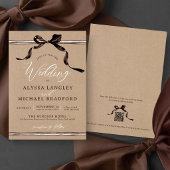 Invitation Mariage Code QR Ruban Aquarelle Brun Kraft Rustiqu