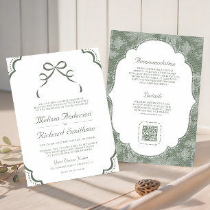 Invitation Mariage Code QR Ruban Coquette Dentelle Blanche Ve