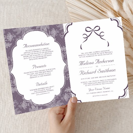 Invitation Mariage Code QR Ruban Coquette Dentelle Blanche Vi