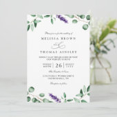 Invitation Mariage code QR rustique avec verdure et lavande v (Debout devant)