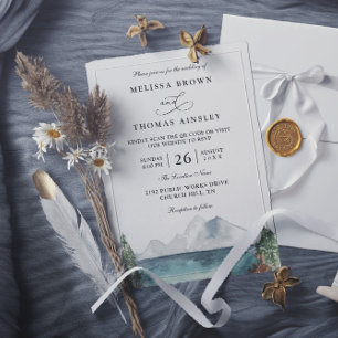 Invitation Mariage Code QR Rustique Boho Lac de Montagne Fore