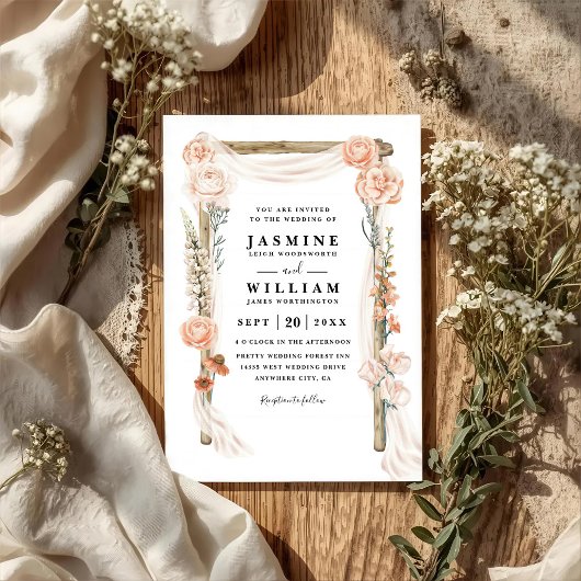 Invitation Mariage Code QR Rustique Élégant Canopée Florale B