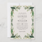 Invitation Mariage Code QR Rustique Feuilles Toujours Vertes  (Devant)