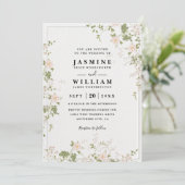 Invitation Mariage Code QR Rustique Fleurs Précieuses Romanti (Debout devant)