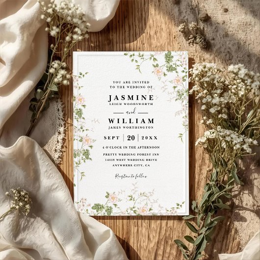 Invitation Mariage Code QR Rustique Fleurs Précieuses Romanti