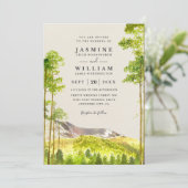 Invitation Mariage Code QR Rustique Forêt Arbres Montagne (Debout devant)