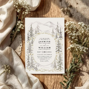 Invitation Mariage Code QR Rustique Forêt Arbres Montagne