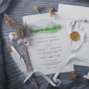 Invitation Mariage Code QR Rustique Forêt de Pins Arbres de M