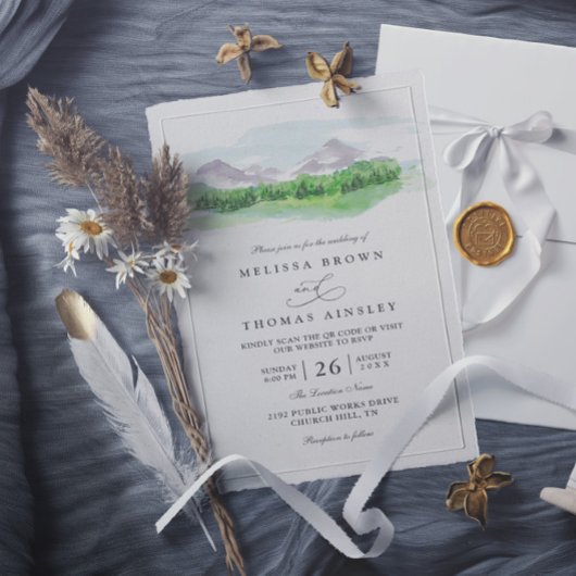 Invitation Mariage Code QR Rustique Forêt de Pins Arbres de M