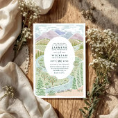 Invitation Mariage Code QR Rustique Forêt Rivière Montagne Ar