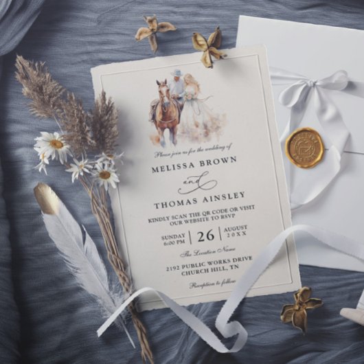 Invitation Mariage Code QR Rustique Moderne Occidental