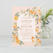 Invitation Mariage Code QR Rustique Oranges Juteuses Verdure (Debout devant)