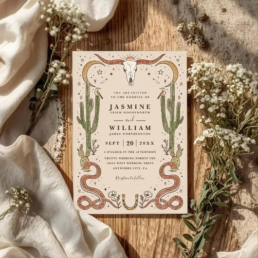 Invitation Mariage Code QR Rustique Sud-Ouest Bois de Cerf Bo