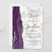 Invitation Mariage Code QR Script Ardoise Marbre Or Violet (Devant)