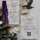 Invitation Mariage Code QR Script Ardoise Marbre Or Violet