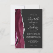 Invitation Mariage Code QR Sombre Agate Argent Bourgogne Mode (Devant)
