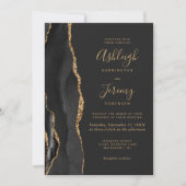 Invitation Mariage Code QR Sombre Agate Or Noir Moderne (Devant)