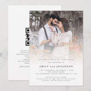 Invitation Mariage code QR superposition de photo moderne