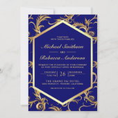 Invitation Mariage Code QR Tourbillon Doré Bleu Royal (Devant)