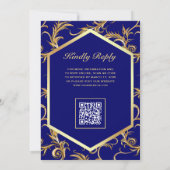 Invitation Mariage Code QR Tourbillon Doré Bleu Royal (Dos)