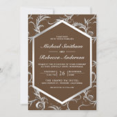 Invitation Mariage Code QR Tourbillon Élégant Argent Marron (Devant)