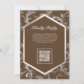 Invitation Mariage Code QR Tourbillon Élégant Argent Marron (Dos)
