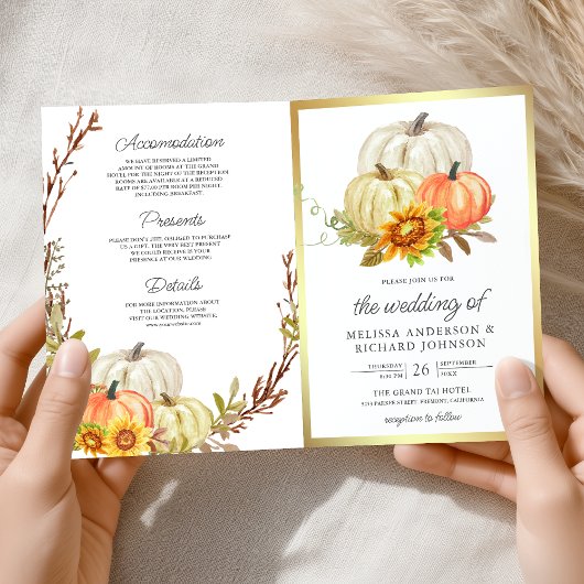 Invitation Mariage Code QR Tournesols Rustiques Citrouille