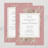 Invitation Mariage code QR tout compris Dusty Rose Greenery (Devant / Derrière)