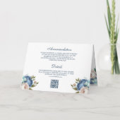 Invitation Mariage code QR tout-en-un à l'ancre florale bleu  (Dos)