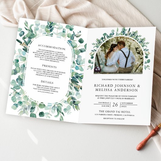 Invitation Mariage Code QR Tout en Un Eucalyptus Rustique Pho