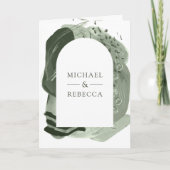 Invitation Mariage Code QR Traits de Pinceau Vert Sage Boho (Devant)