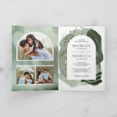 Invitation Mariage Code QR Traits de Pinceau Vert Sage Boho (Intérieur)