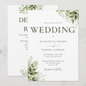 Invitation Mariage Code QR Typographie de Verdure (Devant / Derrière)