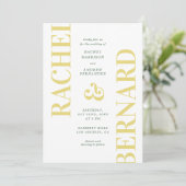 Invitation Mariage Code QR Typographie Jaune & Vert Élégant (Debout devant)