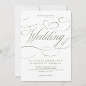Invitation Mariage code QR vert sauge calligraphie moderne (Devant)