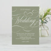 Invitation Mariage code QR vert sauge calligraphie moderne (Debout devant)