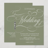 Invitation Mariage code QR vert sauge calligraphie moderne (Devant / Derrière)