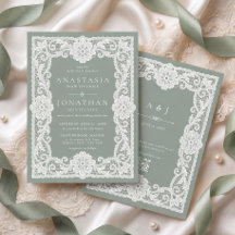 Mariage Code QR Vert Sauge Dentelle Vintage