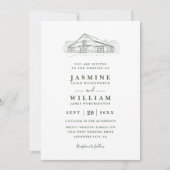 Invitation Mariage Code QR Vert Sauge Grange Rustique Ligne A (Devant)