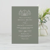 Invitation Mariage Code QR Vert Sauge Grange Rustique Ligne A (Debout devant)