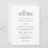 Invitation Mariage Code QR Vert Sauge Grange Rustique Ligne A (Devant)