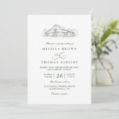 Invitation Mariage Code QR Vert Sauge Grange Rustique Ligne A (Debout devant)