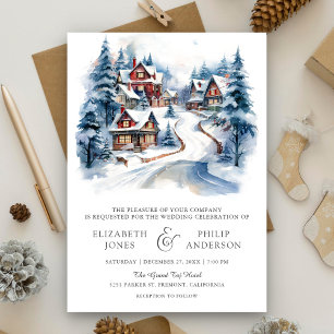 Invitation Mariage Code QR Village d'Hiver de Noël Festif