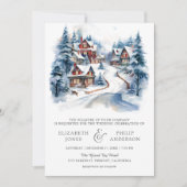 Invitation Mariage Code QR Village d'Hiver de Noël Festif (Devant)