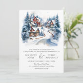 Invitation Mariage Code QR Village d'Hiver de Noël Festif (Debout devant)