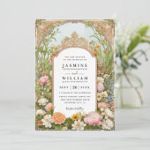Invitation Mariage code QR vintage fleur sauvage printanière (Debout devant)