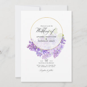 Invitation Mariage code QR Violet & Or Géométrique Herbier
