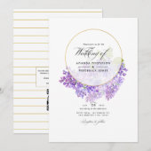 Invitation Mariage code QR Violet & Or Géométrique Herbier (Devant / Derrière)