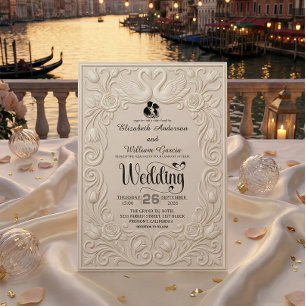 Invitation Mariage cœur de cygne en filigrane baroque victori